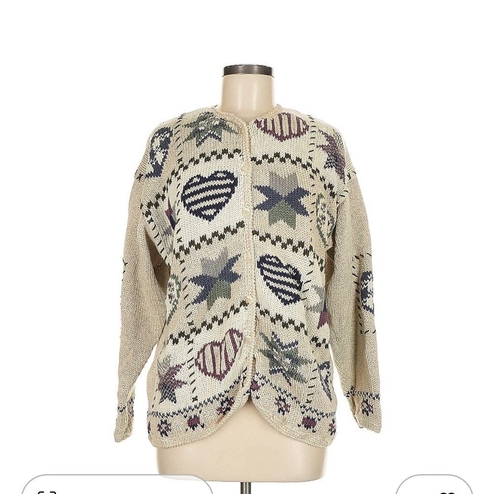 Vintage Woolrich Beige Cardigan with Heart and Star Pattern